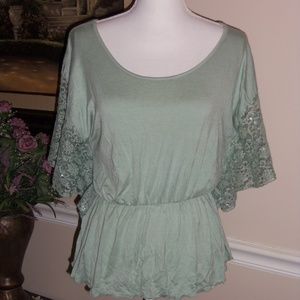 Rue21 green peplum top sequins lace blouse XL